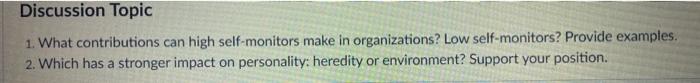 Discussion Topic 1. What contributions can high