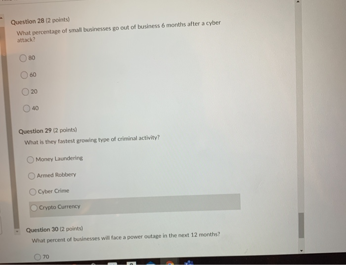Question 28 (2 points) What percentage of small