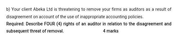 b) Your client Abeka Ltd is threatening to remove