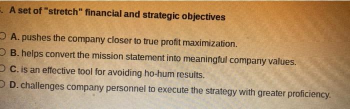 A set of "stretch" financial and strategic