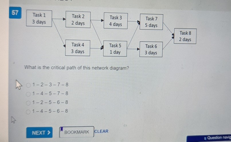 57 Task 1 3 days Task 2 2 days Task 3 4 days Task