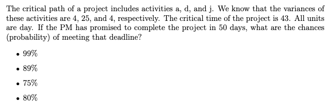 The critical path of a project includes