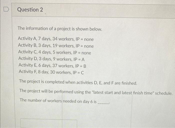 The information of a project is shown below.