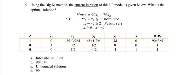 please solve asap with steps 5. Using the Big-M