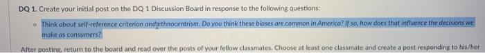 DQ 1. Create your initial post on the DQ 1