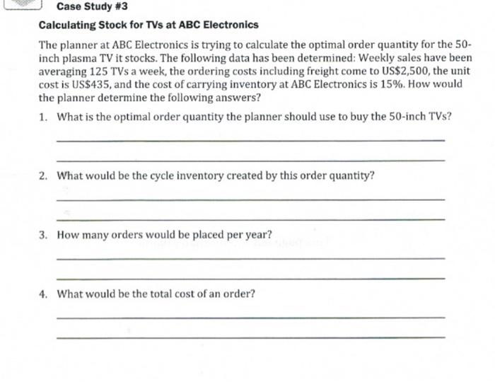 Case Study #3 Calculating Stock for TVs at ABC