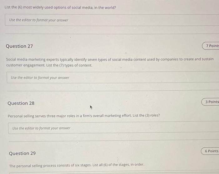 answer all 4, short answer response List the (6)