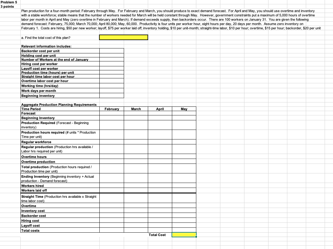 Problem 5 3 points Plan production for a