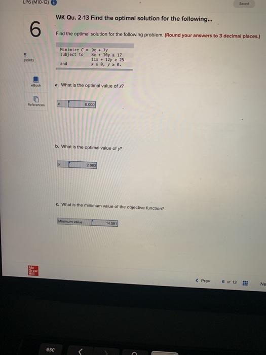 LP6 (M10-12) WK Qu. 2-13 Find the optimal
