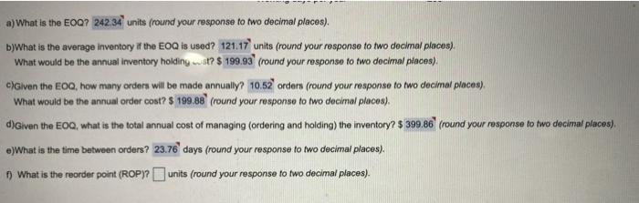 a) What is the EOQ? 242 34 units (round your
