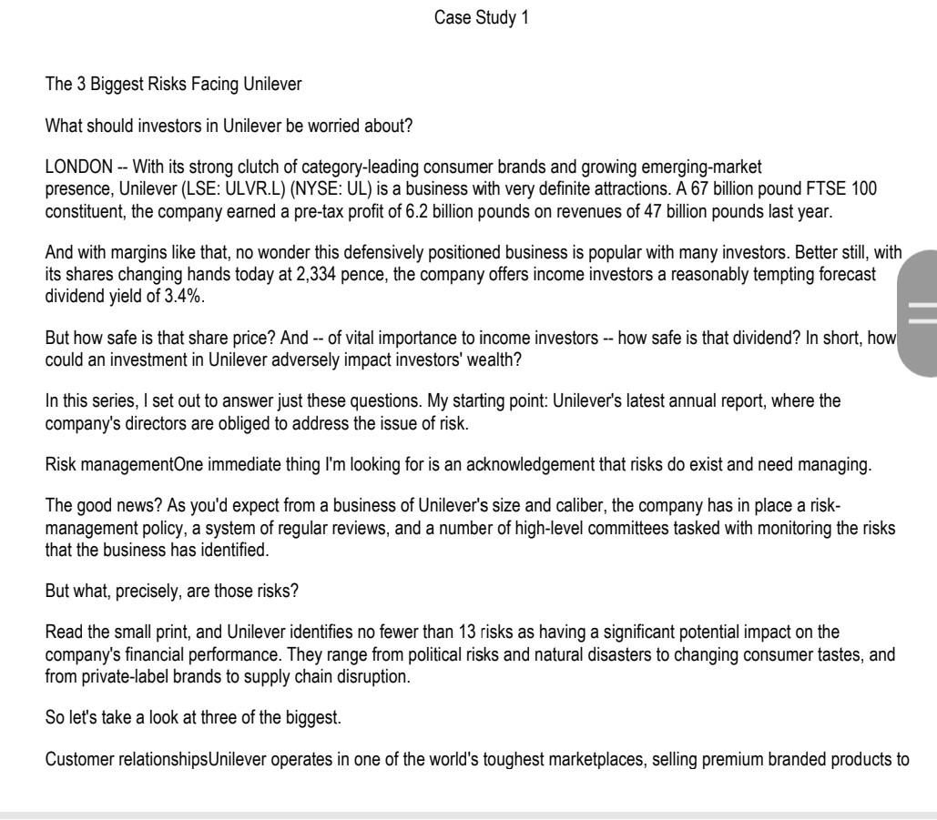 Case Study 1 The 3 Biggest Risks Facing Unilever