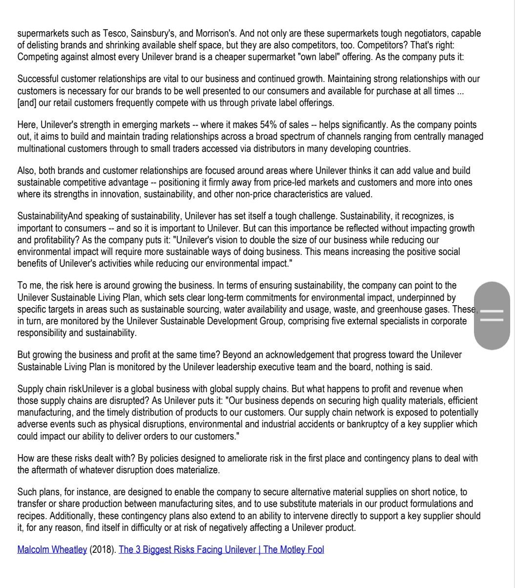 Case Study 1 The 3 Biggest Risks Facing Unilever