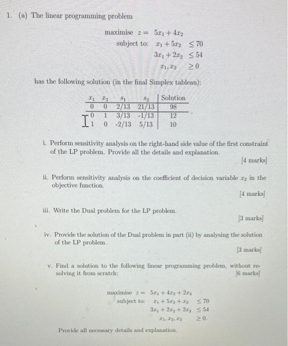 please do not solve in excel 1. (a) The linear