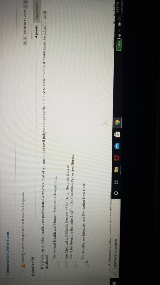 Question Completion Status: Moving to another