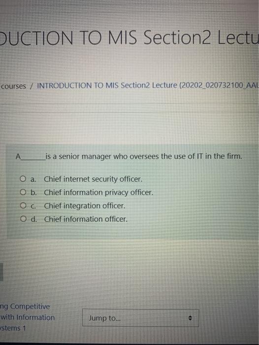 DUCTION TO MIS Section2 Lectu courses /