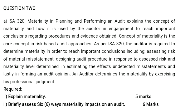 QUESTION TWO a) ISA 320: Materiality in Planning