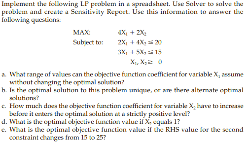 Implement the following LP problem in a