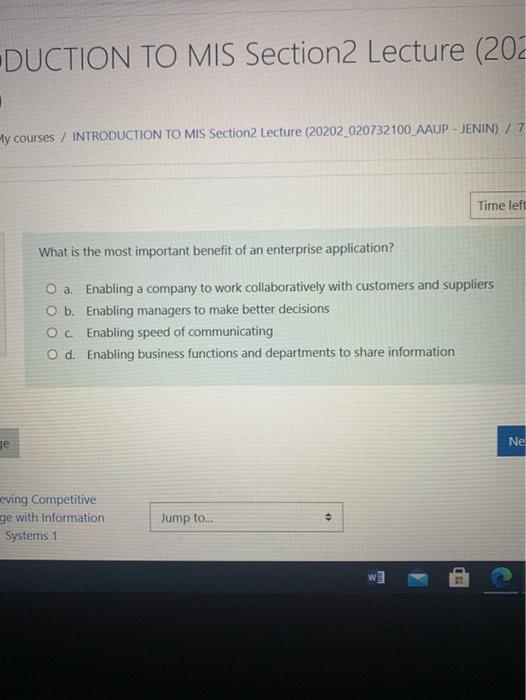 DUCTION TO MIS Section 2 Lecture (203 y courses/