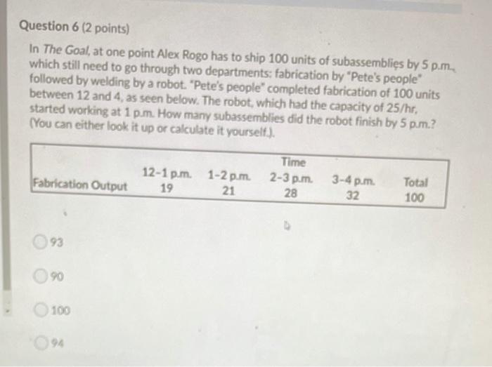 Question 6 (2 points) In The Goal, at one point
