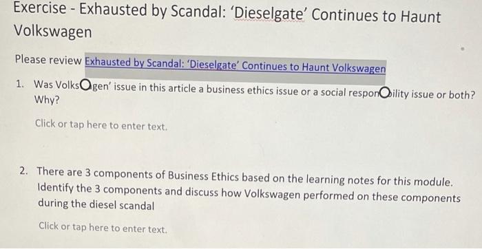 Exercise - Exhausted by Scandal: 'Dieselgate