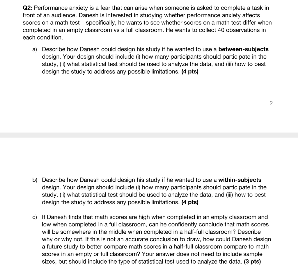 Q2: Performance anxiety is a fear that can arise