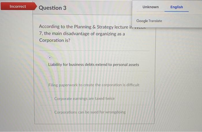 Incorrect Question 3 Unknown English Google