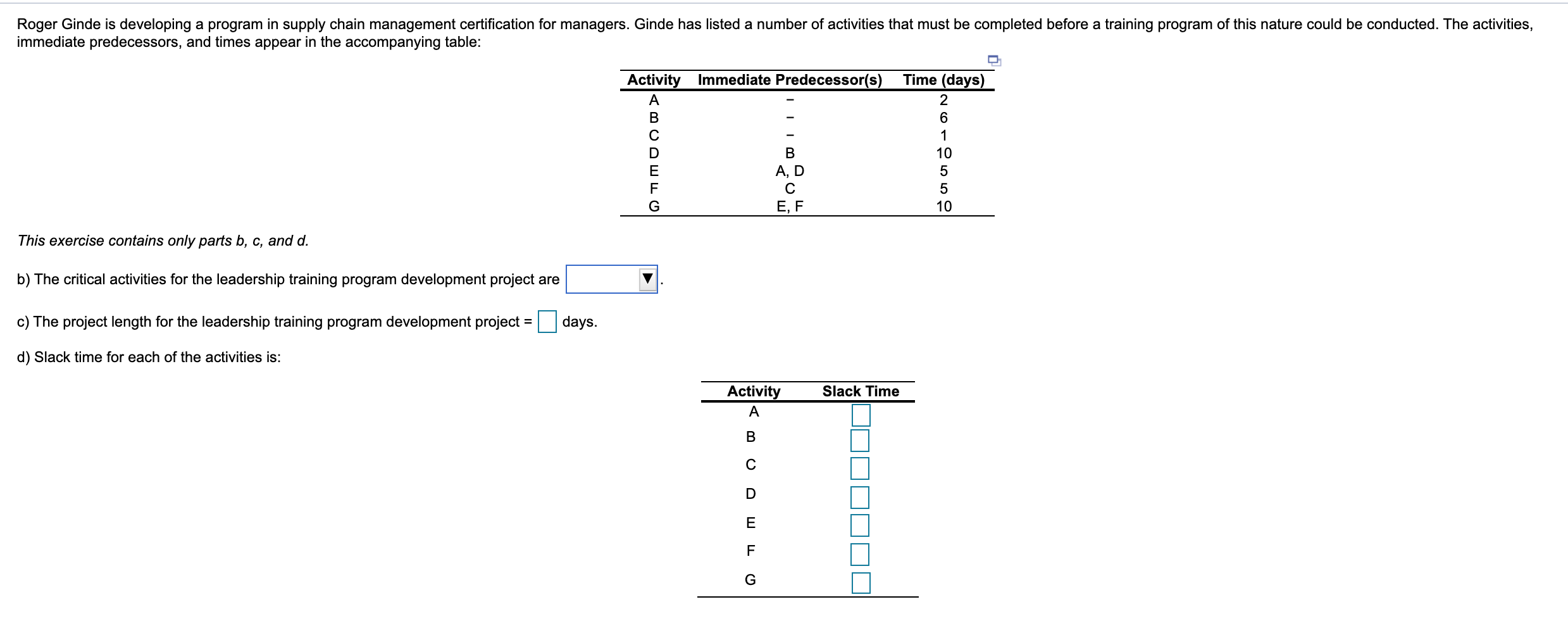 Roger Ginde is developing a program in supply