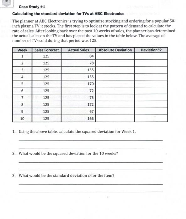 Case Study #1 Calculating the standard deviation