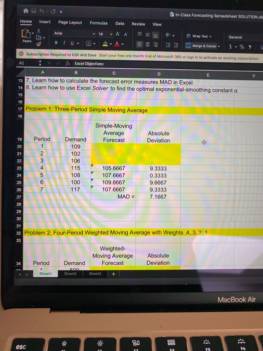Pasta In-Class Forecasting Spreadsheet SOLUTION.
