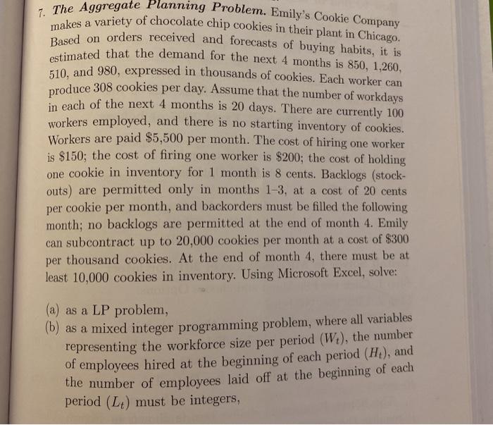 7. The Aggregate Planning Problem. Emily's Cookie
