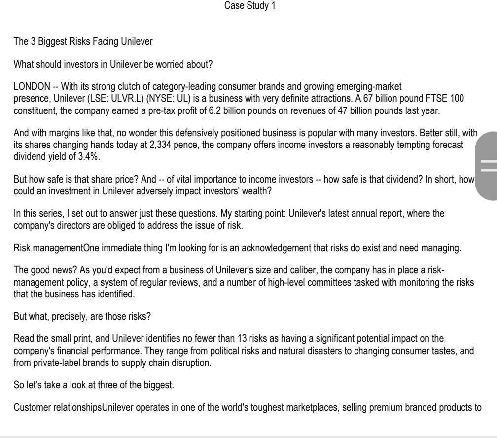 Case Study 1 The 3 Biggest Risks Facing Unilever