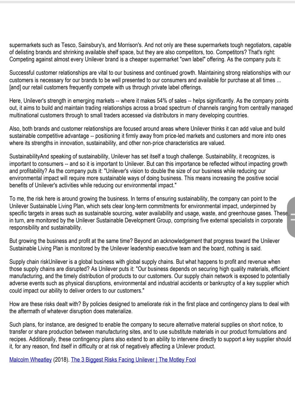 Case Study 1 The 3 Biggest Risks Facing Unilever