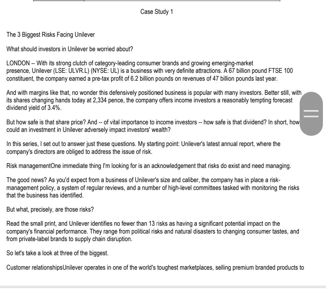 Case Study 1 The 3 Biggest Risks Facing Unilever