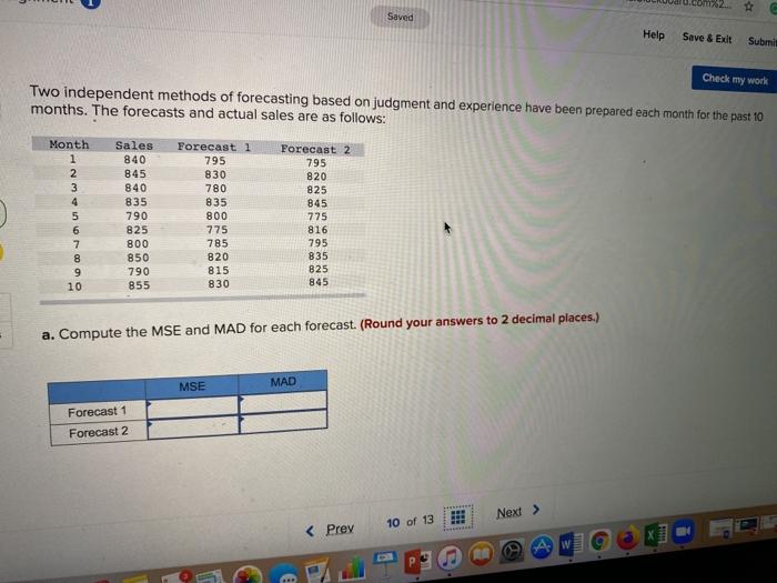 Saved Help Save & Exit Submit Check my work Two