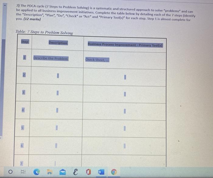 2) The PDCA cycle (7 Steps to Problem Solving) is