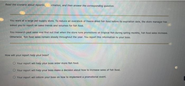 Read the scenario about reportin ormation, and