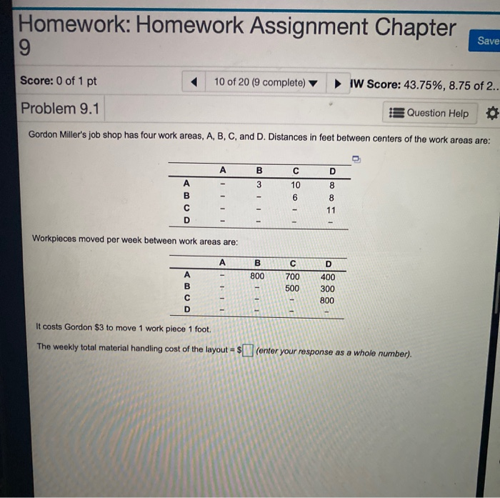 Homework: Homework Assignment Chapter Save 9
