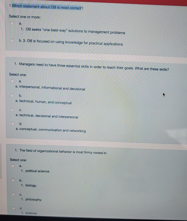 1.Which statement about OB is most correct?