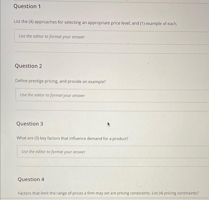 answer all 4, short answer response Question 1