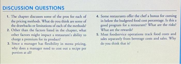 help please!! cost control chapter 6 DISCUSSION