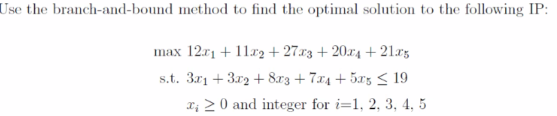 Use the branch-and-bound method to find the