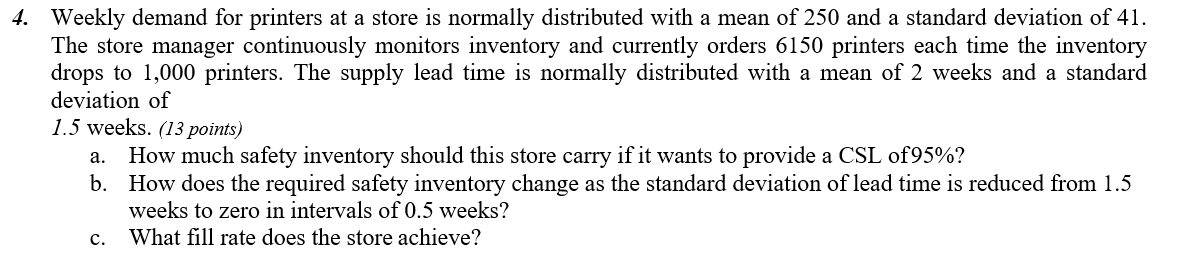 4. Weekly demand for printers at a store is
