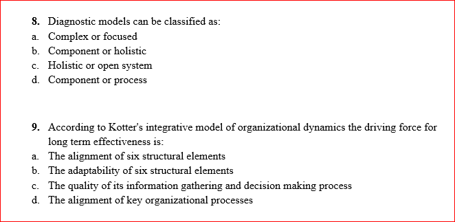 Question no 1: Select only ONE option from the