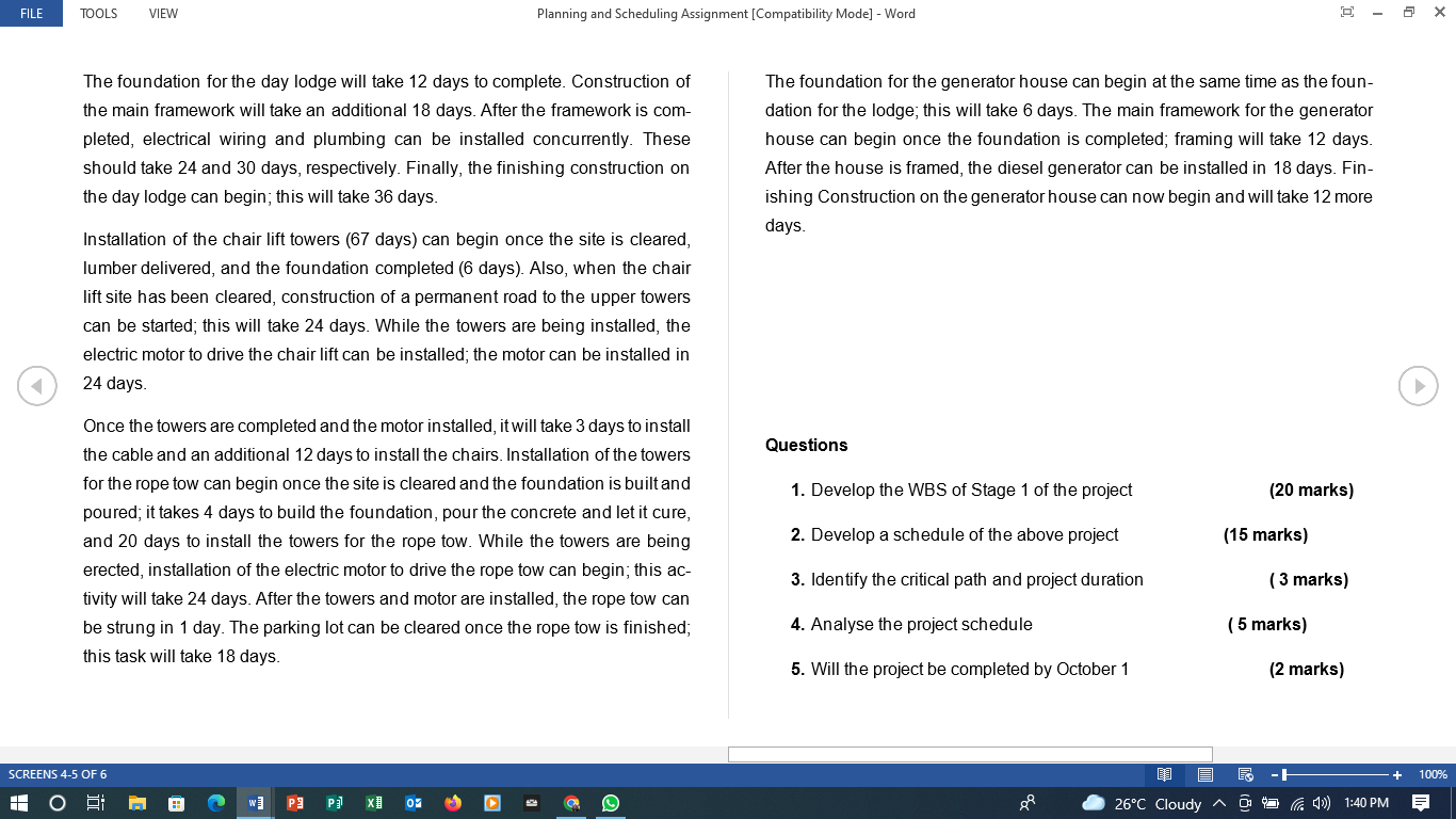 FILE TOOLS VIEW Planning and Scheduling