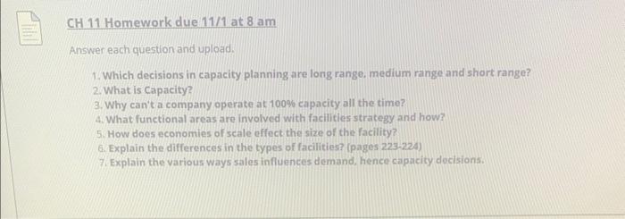 Questions 4,5,6,7 CH 11 Homework due 11/1 at 8 am