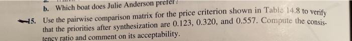 b. Which boat does Julie Anderson preter: -15.