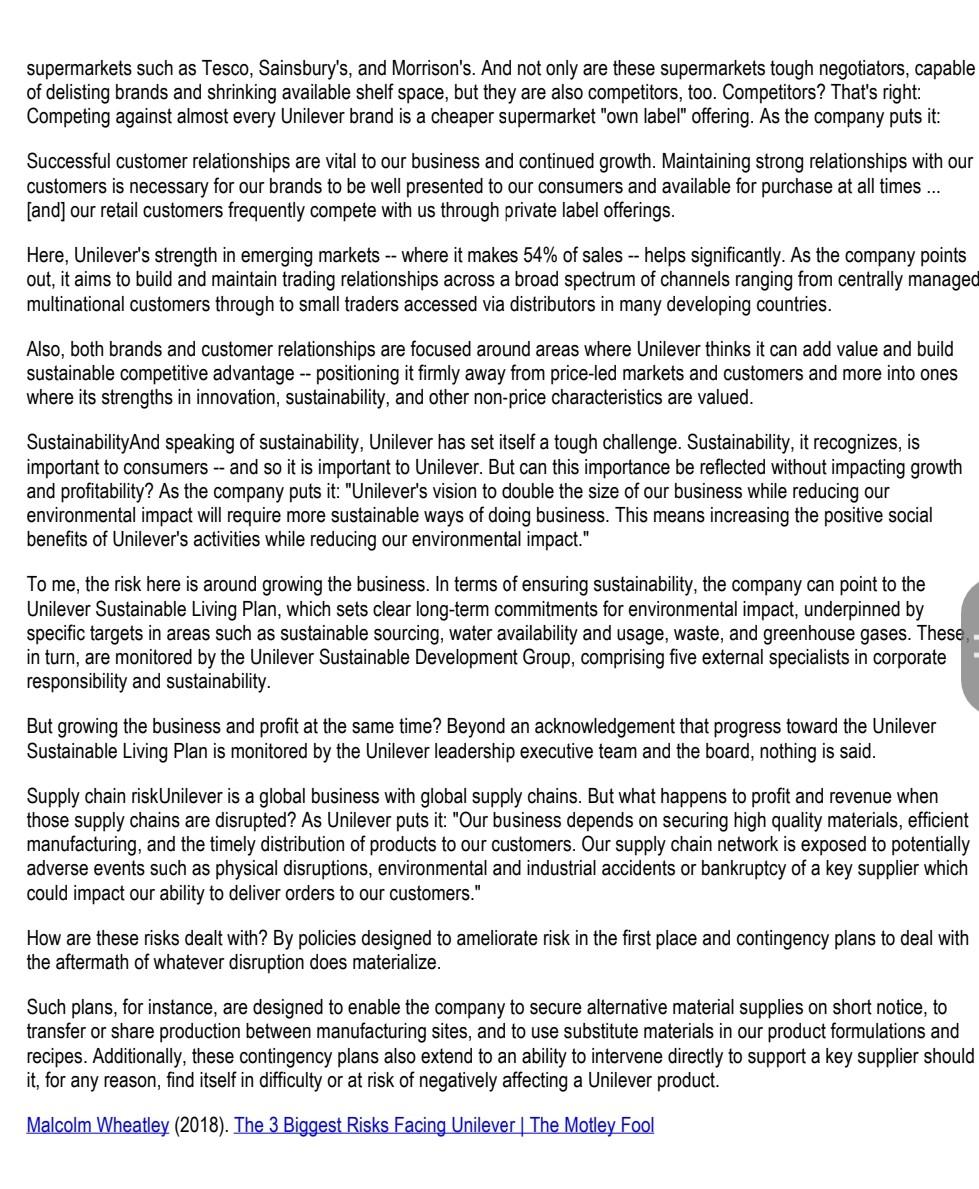 Case Study 1 The 3 Biggest Risks Facing Unilever