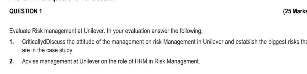 Case Study 1 The 3 Biggest Risks Facing Unilever