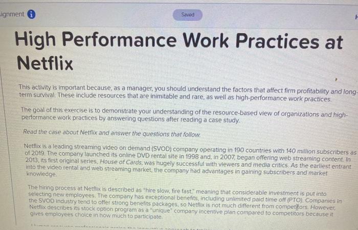 Eignment Saved High Performance Work Practices at