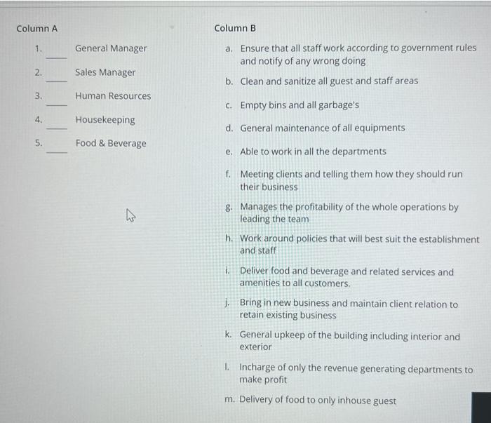 1. General Manager a. Ensure that all staff work